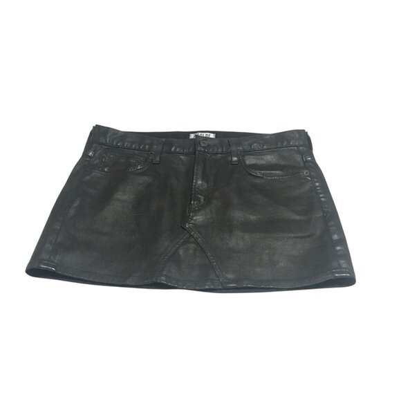 AGOLDE Women's Coated Black Jeanette Mini Skirt Stretch Size 28 Grunge Punk - Picture 12 of 16